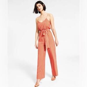 Bar III Striped Wide Leg jumpsuit orange tan - M